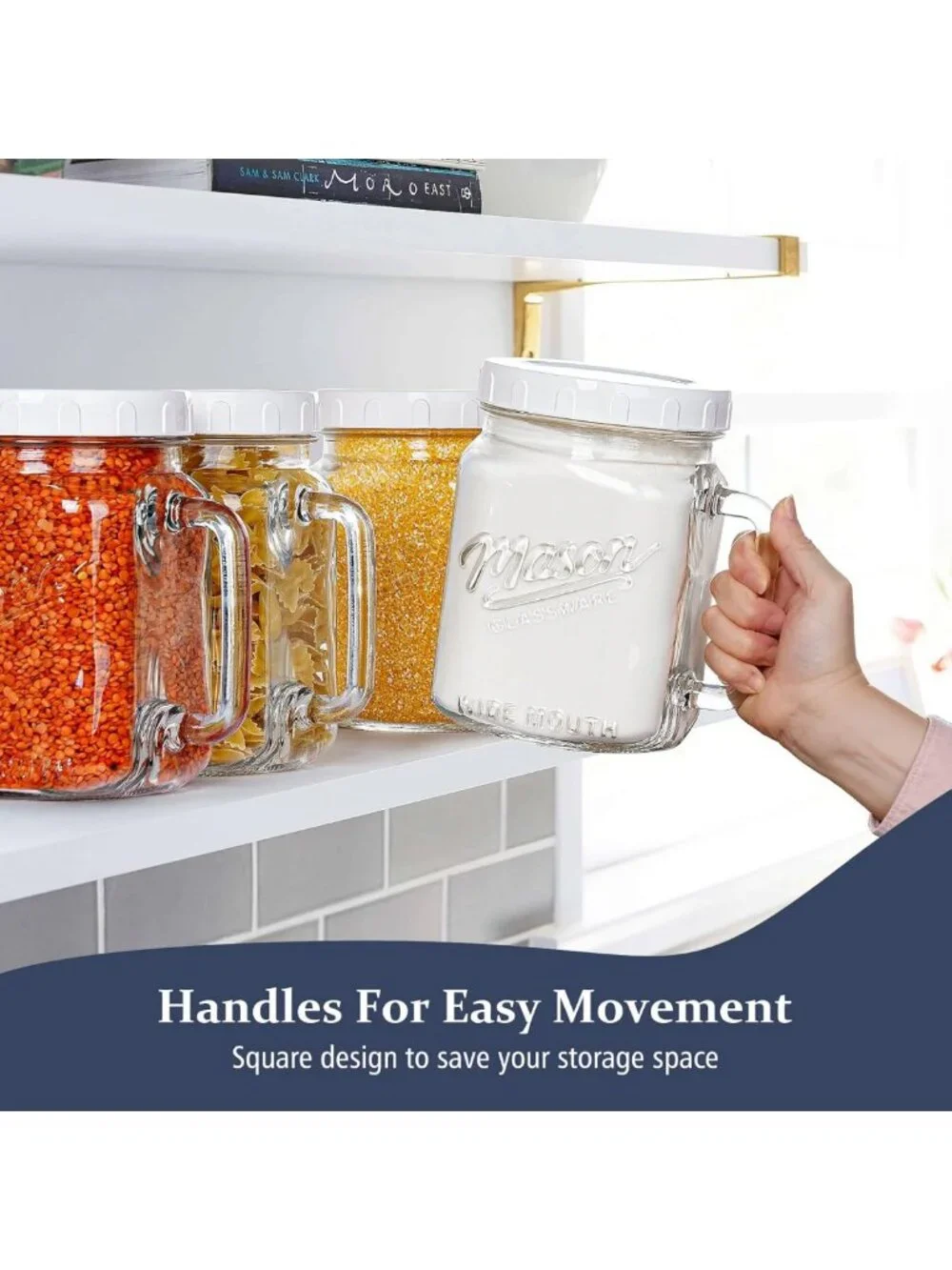 74 oz Wide Mouth Mason Jar with Handle - Airtight Storage for Kitchen & Crafts
